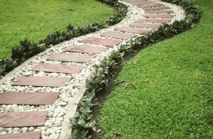Stone walkway in garden Stone walkway in garden