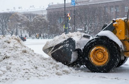 Large-scale snow-plowing equipment taking part in snow removal Large-scale snow-plowing equipment taking part in snow removal
