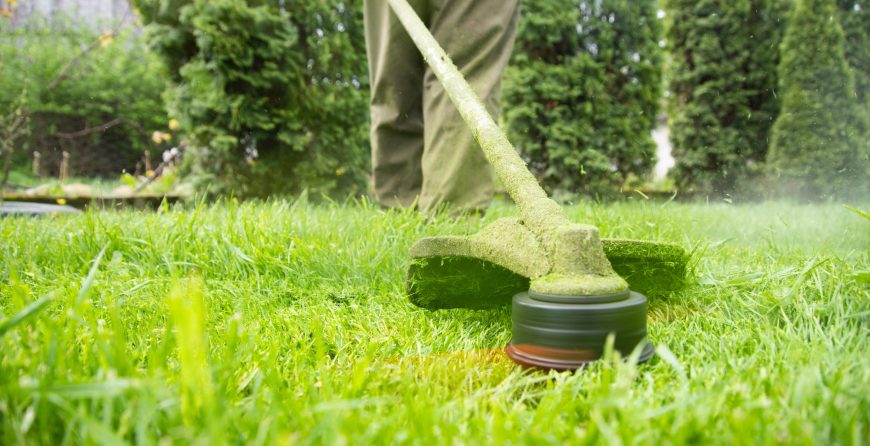 Lawn mover on green grass. Machine for cutting lawns.